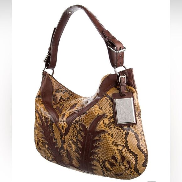 Ralph Lauren Collection Italian Tan Python Western Flame Stitch Hobo Handbag - Picture 12 of 16